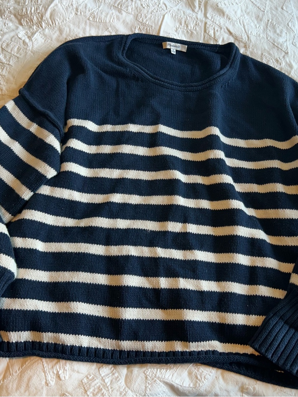 Madewell Striped Navy and White Knit Sweater